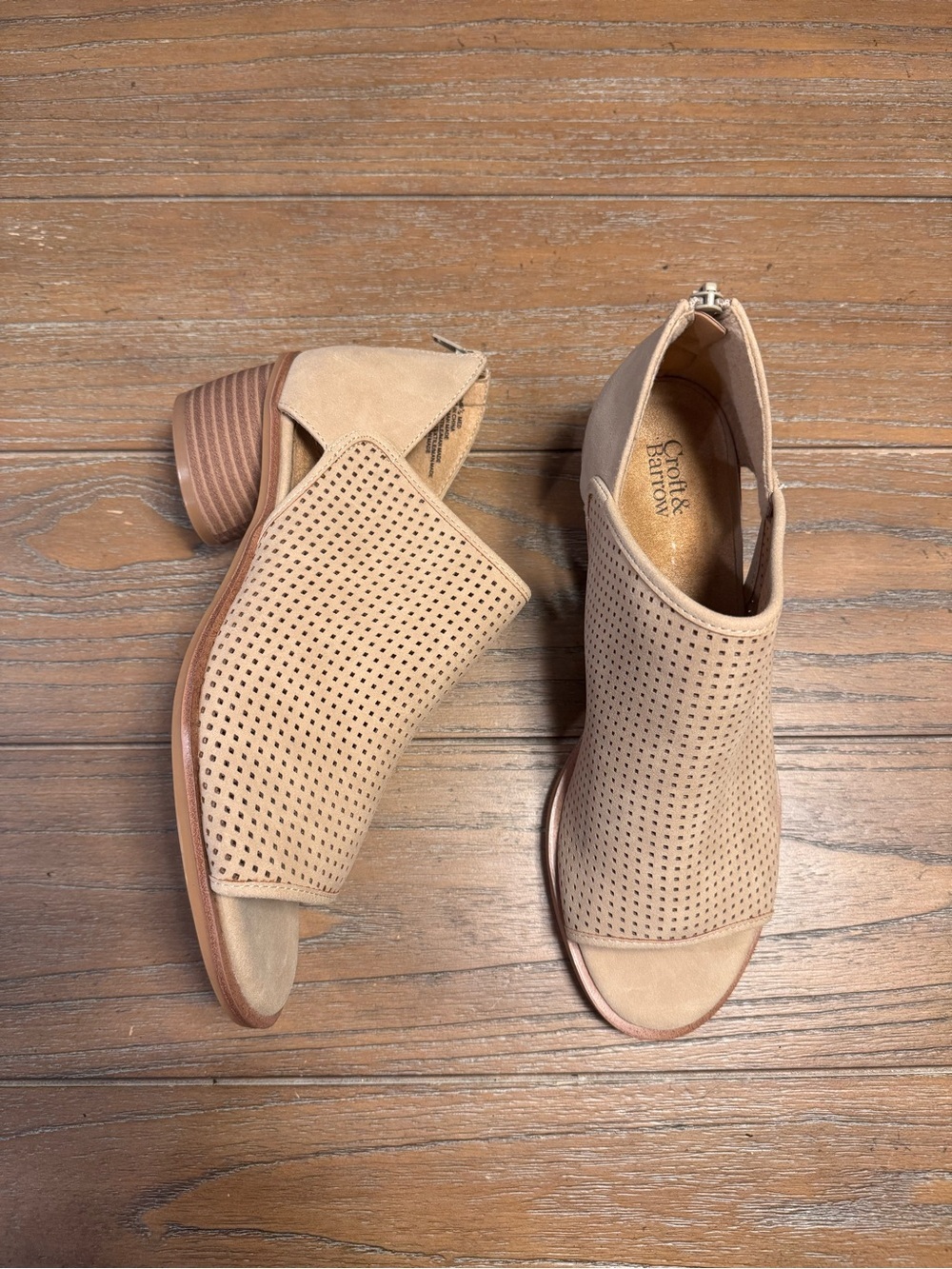 croft & barrow Beige Perforated Open-Toe Block Heel Mules